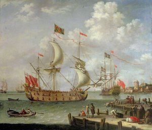 Het koninklijke jacht voor de kust